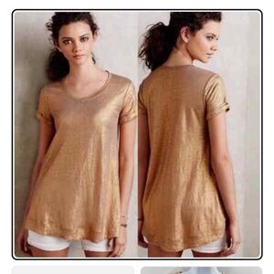 Anthropologie Bordeaux Metallic Gold Short Sleeve Top